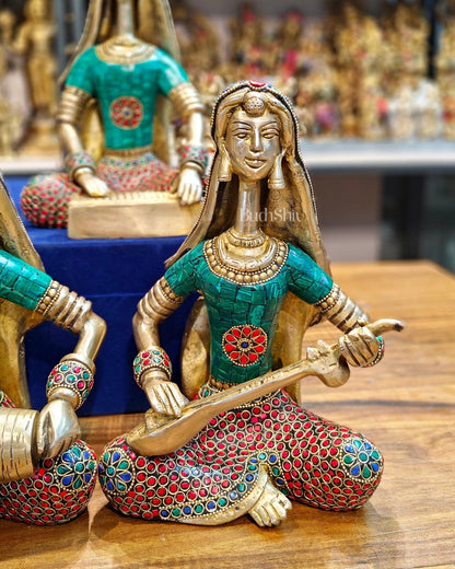Brass Rajasthani Lady Musicians Set of 5 Showpieces | 10 inch