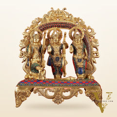 Brass Ram Darbar Idol with Stonework - 12.5 Inch