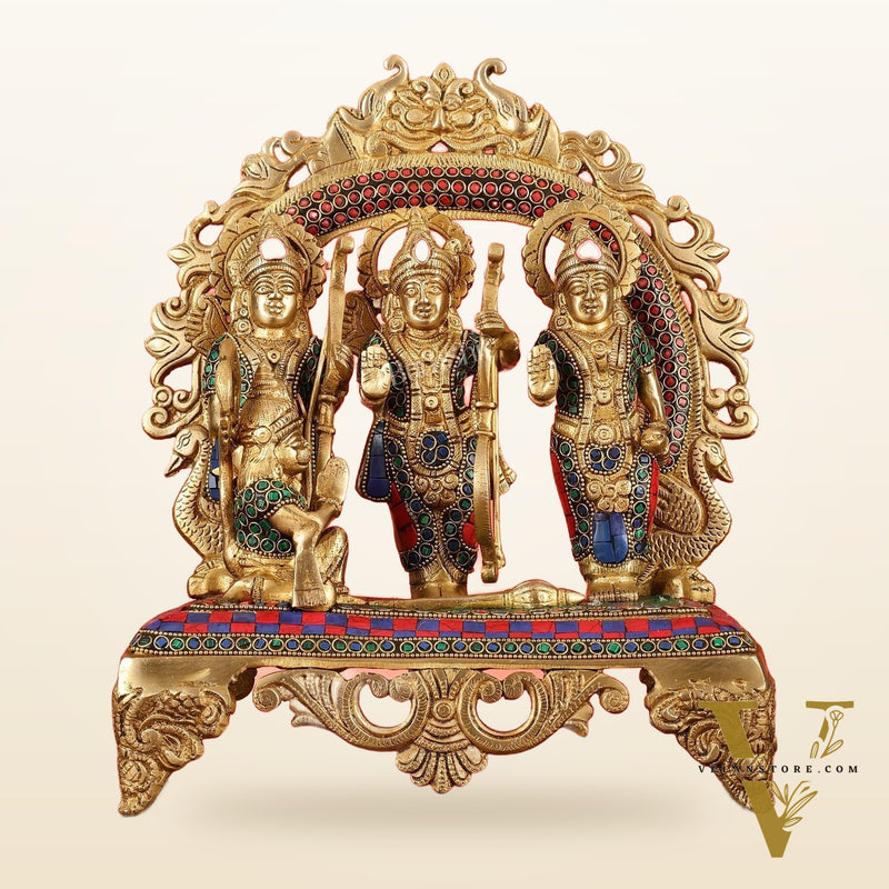 Brass Ram Darbar Idol with Stonework - 12.5 Inch