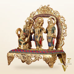 Brass Ram Darbar Idol with Stonework - 12.5 Inch