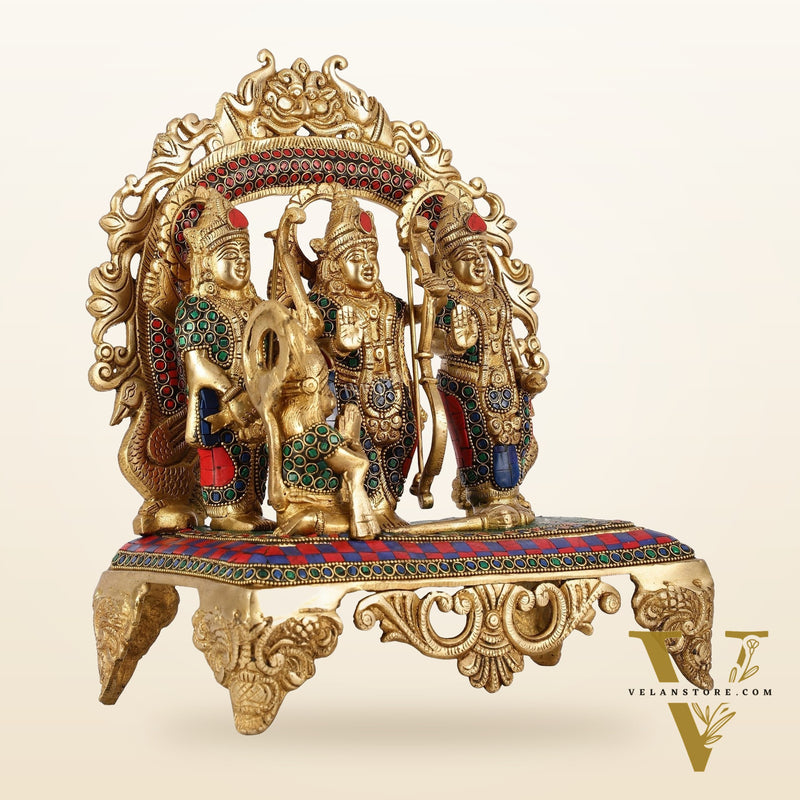 Brass Ram Darbar Idol with Stonework - 12.5 Inch