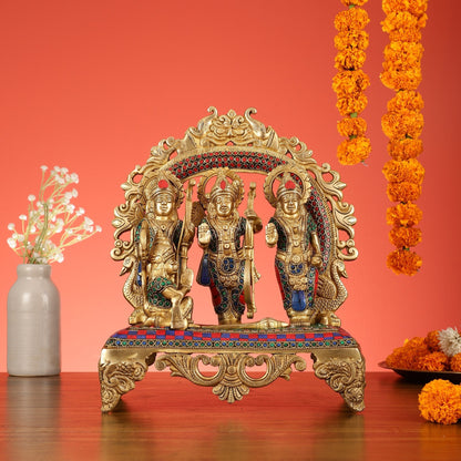 Brass Ram Darbar Idol with Stonework - 12.5 Inch