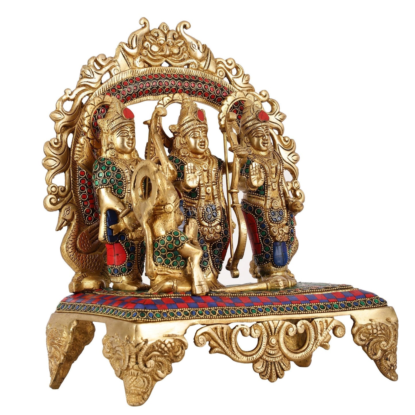 Brass Ram Darbar Idol with Stonework - 12.5 Inch