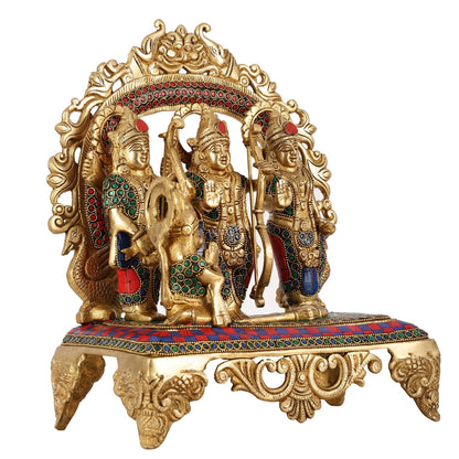 Brass Ram Darbar Idol with Stonework - 12.5 Inch