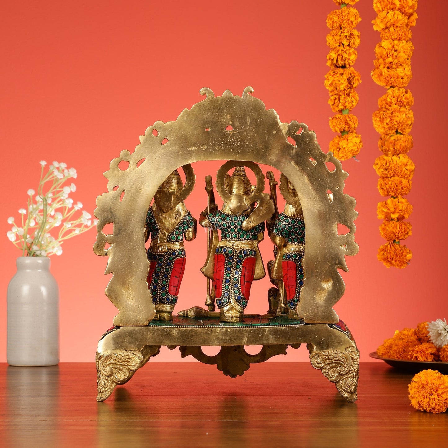 Brass Ram Darbar Idol with Stonework - 12.5 Inch