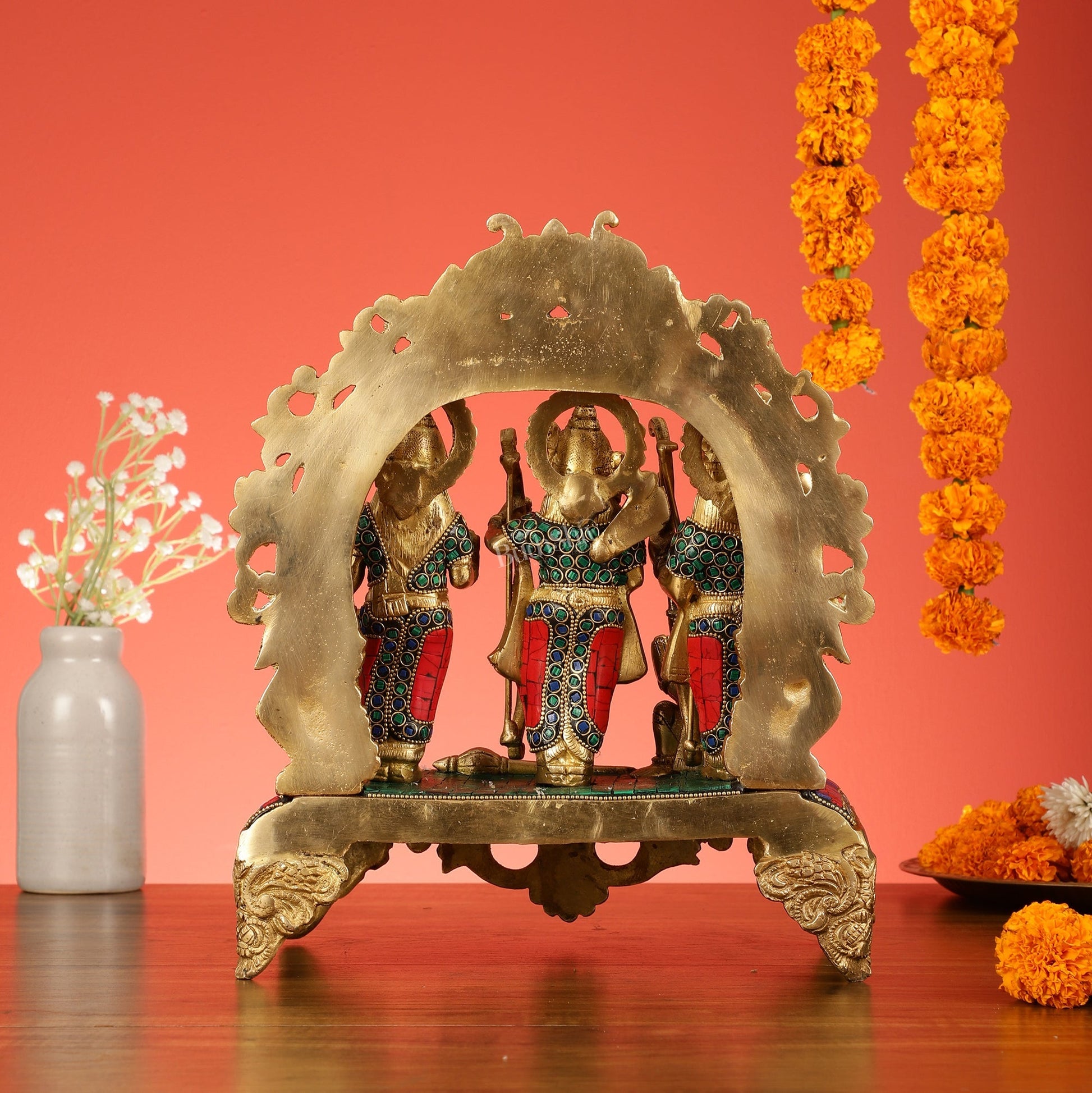 Brass Ram Darbar Idol with Stonework - 12.5 Inch