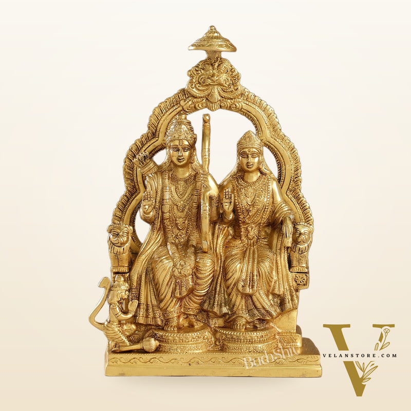 Brass Ram Darbar Idols with Rama, Sita, and Hanuman | 11" Height