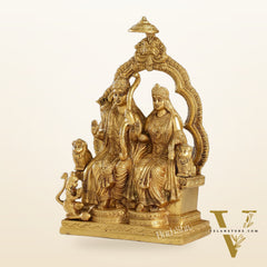 Brass Ram Darbar Idols with Rama, Sita, and Hanuman | 11" Height