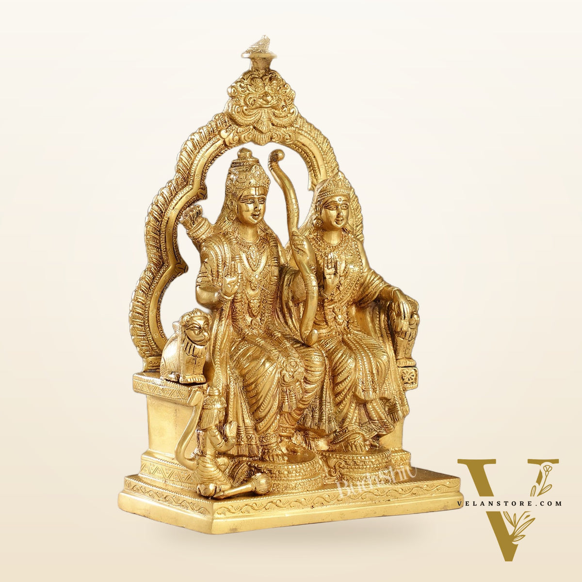 Brass Ram Darbar Idols with Rama, Sita, and Hanuman | 11" Height