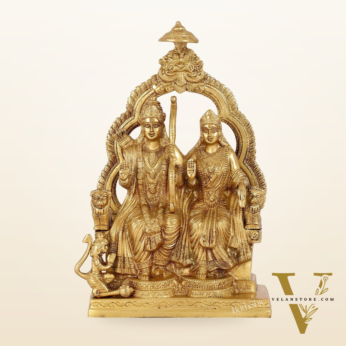 Brass Ram Darbar Idols with Rama, Sita, and Hanuman | 11" Height