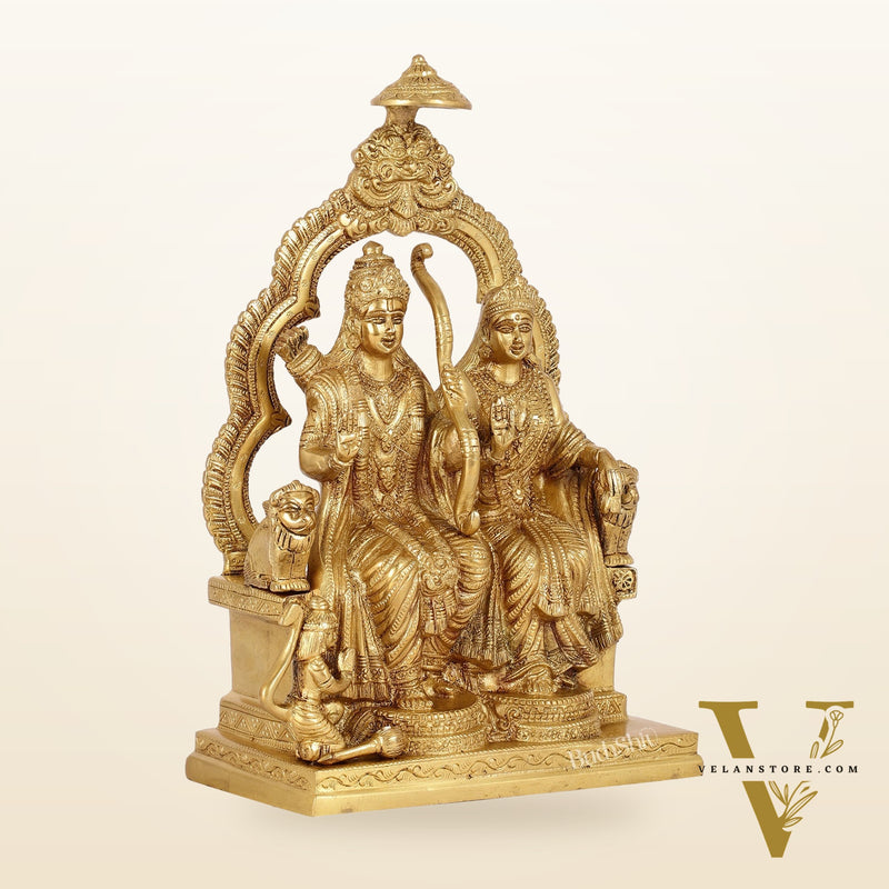 Brass Ram Darbar Idols with Rama, Sita, and Hanuman | 11" Height