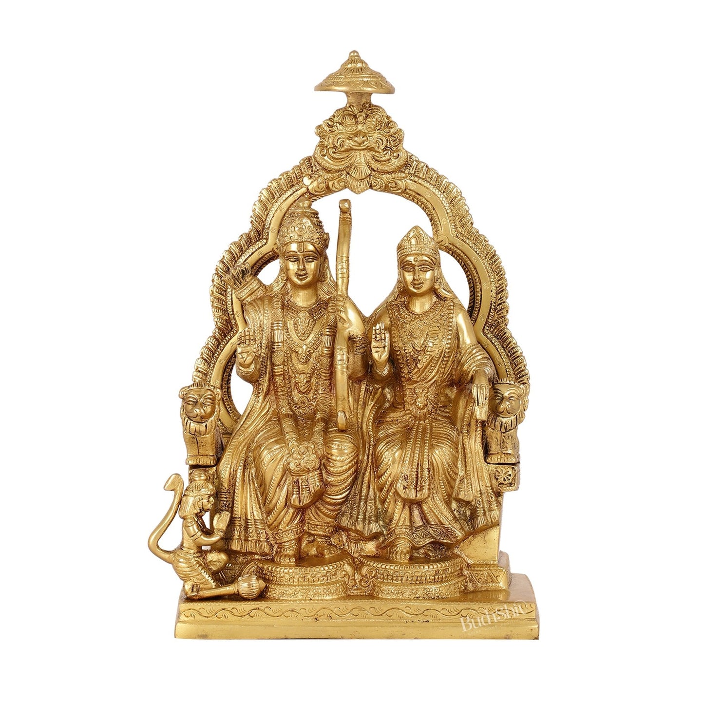 Brass Ram Darbar Idols with Rama, Sita, and Hanuman | 11" Height
