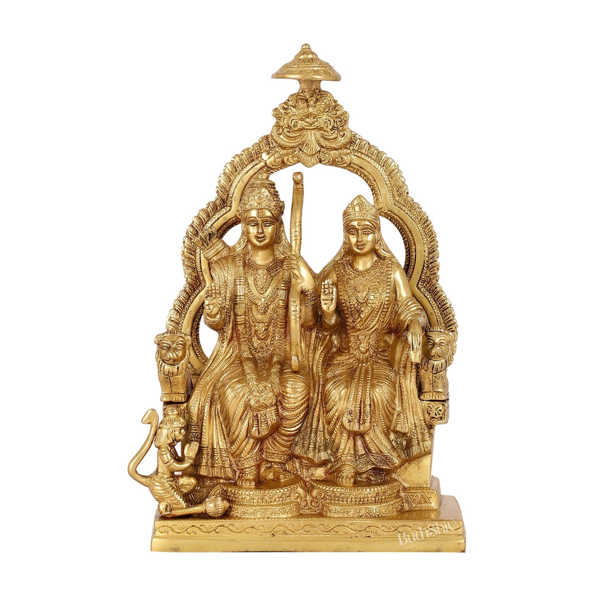 Brass Ram Darbar Idols with Rama, Sita, and Hanuman | 11" Height