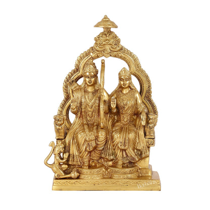 Brass Ram Darbar Idols with Rama, Sita, and Hanuman | 11" Height