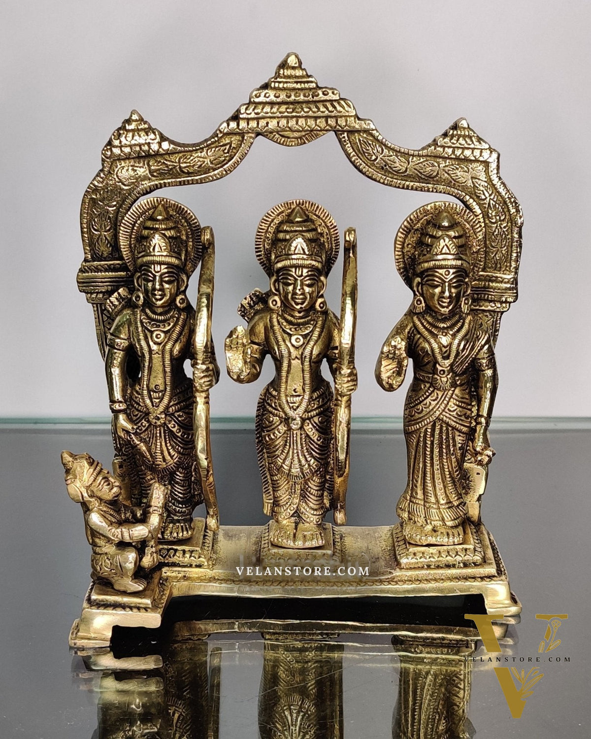 Brass Ram Darbar - Lord Ram, Lakshman, Sita, and Hanuman - Perfect for Home Temples 7.5 inch