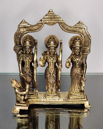 Brass Ram Darbar - Lord Ram, Lakshman, Sita, and Hanuman - Perfect for Home Temples 7.5 inch