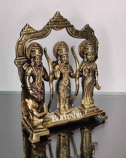 Brass Ram Darbar - Lord Ram, Lakshman, Sita, and Hanuman - Perfect for Home Temples 7.5 inch