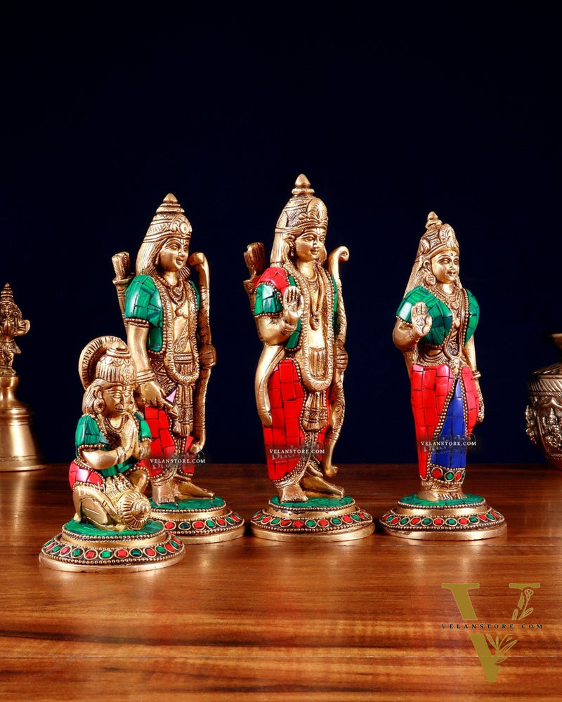 Brass Ramdarbar Idols Set - Lord Ram, Sita, Lakshman, Hanuman 8" stonework
