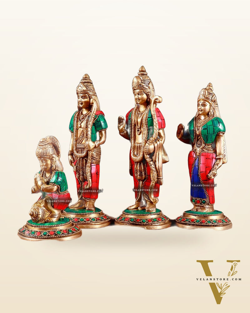 Brass Ramdarbar Idols Set - Lord Ram, Sita, Lakshman, Hanuman 8" stonework