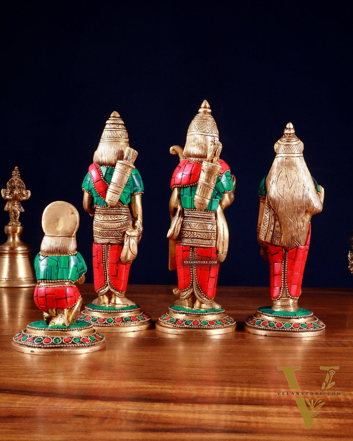 Brass Ramdarbar Idols Set - Lord Ram, Sita, Lakshman, Hanuman 8" stonework