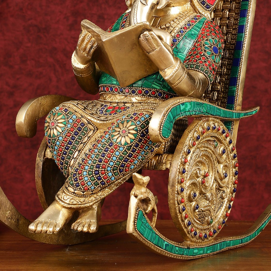 Brass  reading ganapati sitting on Chair statue 17"