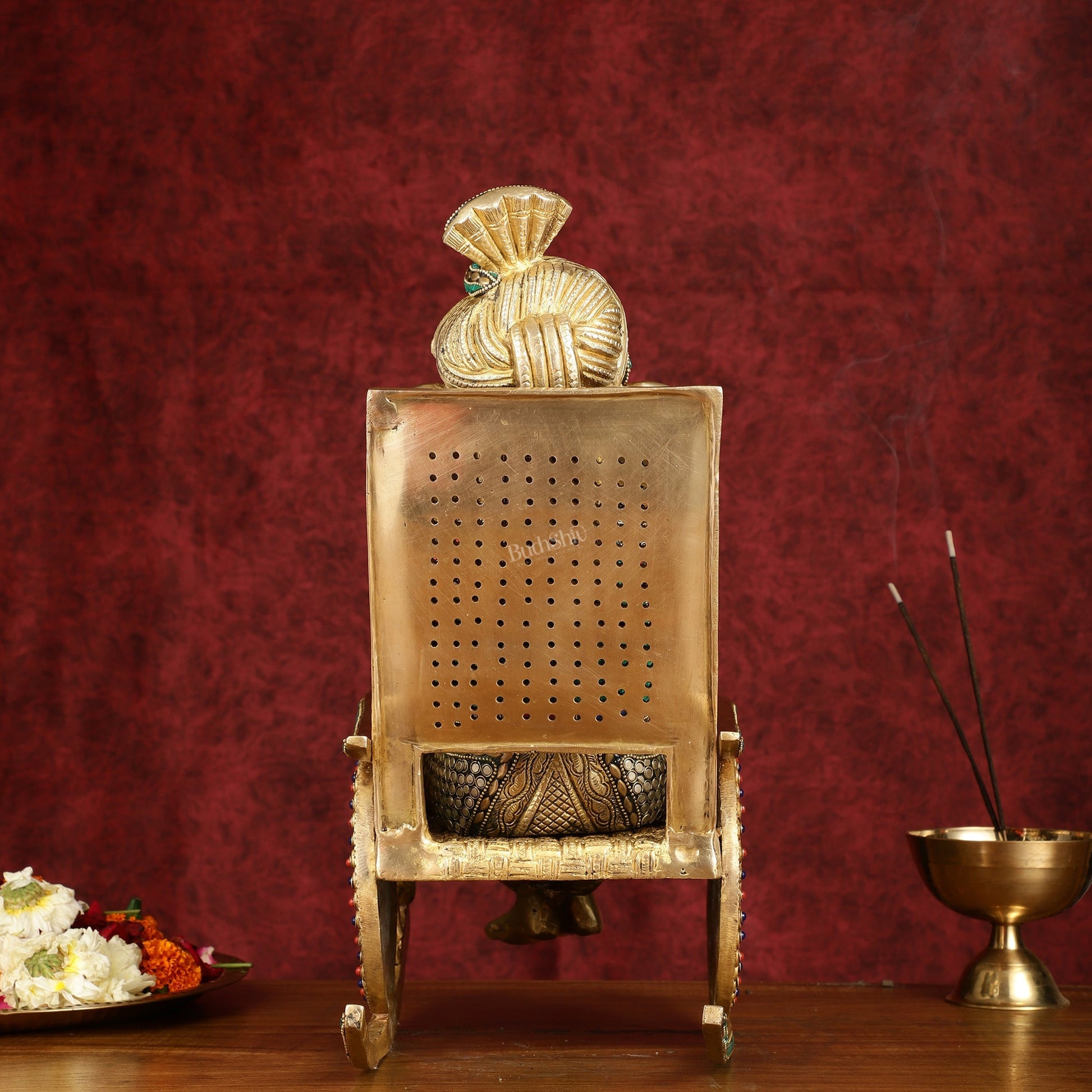 Brass  reading ganapati sitting on Chair statue 17"