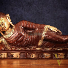 Brass Reclining sleeping Buddha Sculpture in Unique Dual Tone 20 inch