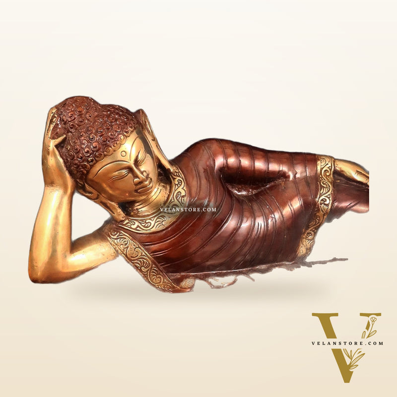 Brass Reclining sleeping Buddha Sculpture in Unique Dual Tone 20 inch