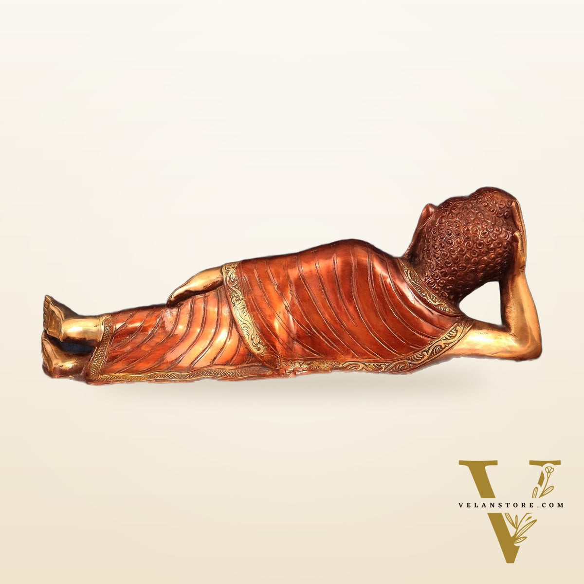 Brass Reclining sleeping Buddha Sculpture in Unique Dual Tone 20 inch