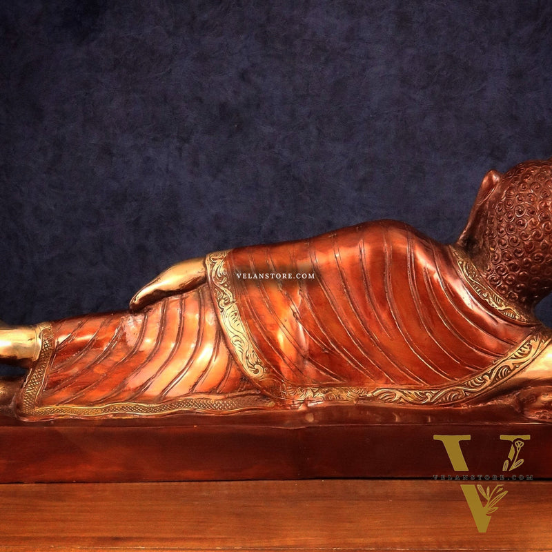 Brass Reclining sleeping Buddha Sculpture in Unique Dual Tone 20 inch