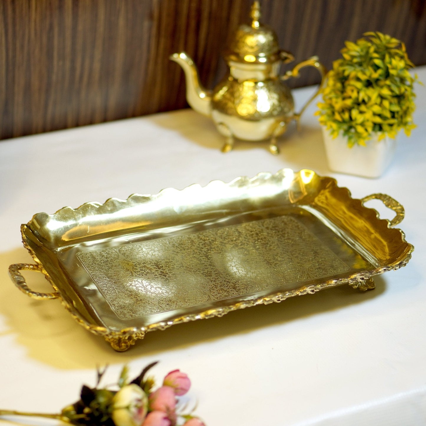 Brass Rectangular Fruit Serving Tray