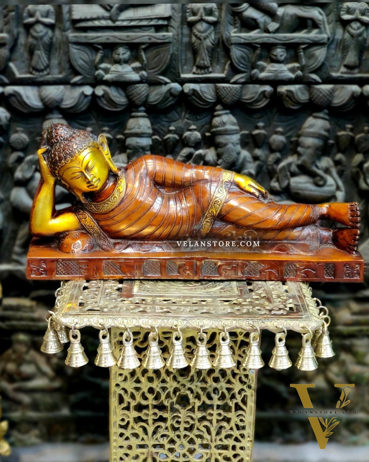 Brass Resting Buddha/ Brass Sleeping buddha 20"