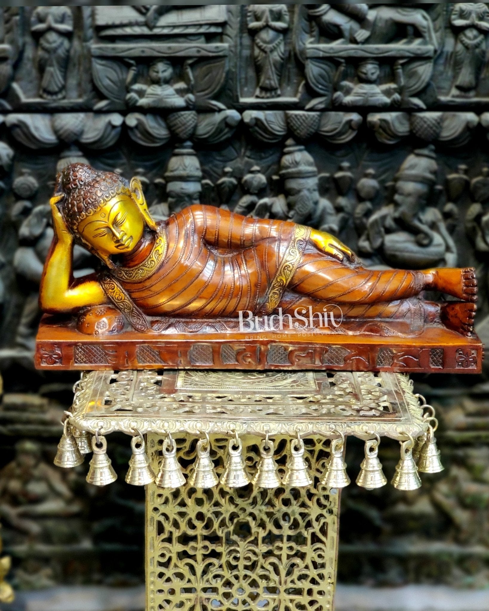 Brass Resting Buddha/ Brass Sleeping buddha 20"