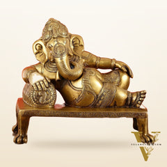 Brass Resting Ganesha Statue Idol - 12 Inch
