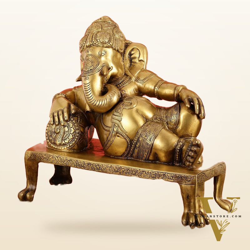 Brass Resting Ganesha Statue Idol - 12 Inch