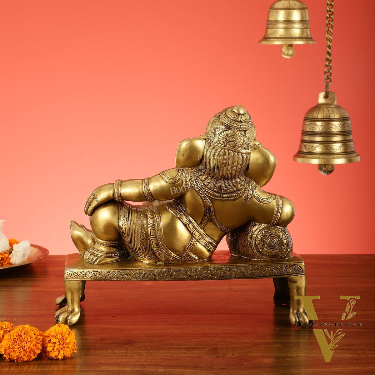 Brass Resting Ganesha Statue Idol - 12 Inch