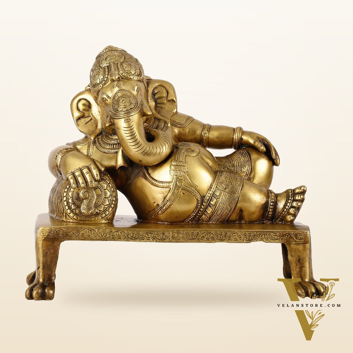 Brass Resting Ganesha Statue Idol - 12 Inch