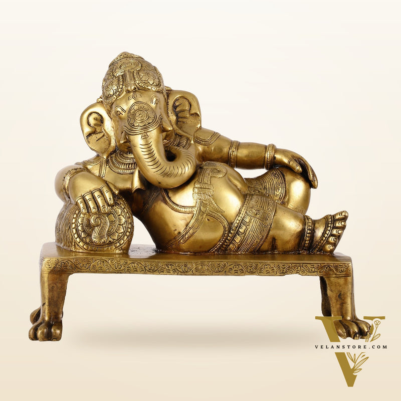 Brass Resting Ganesha Statue Idol - 12 Inch