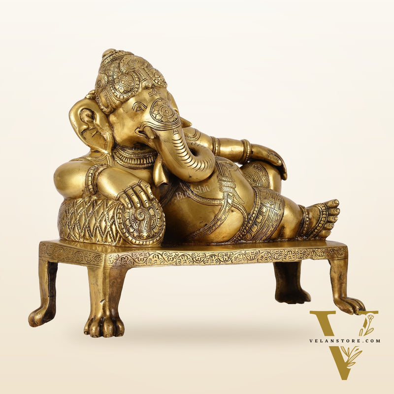 Brass Resting Ganesha Statue Idol - 12 Inch
