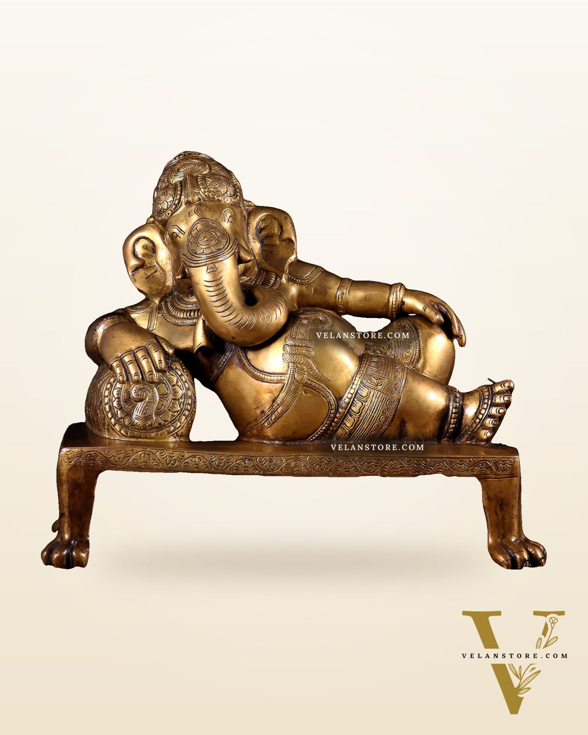 Brass Resting Ganesha Statue Idol - 12 Inch
