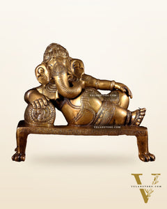 Brass Resting Ganesha Statue Idol - 12 Inch