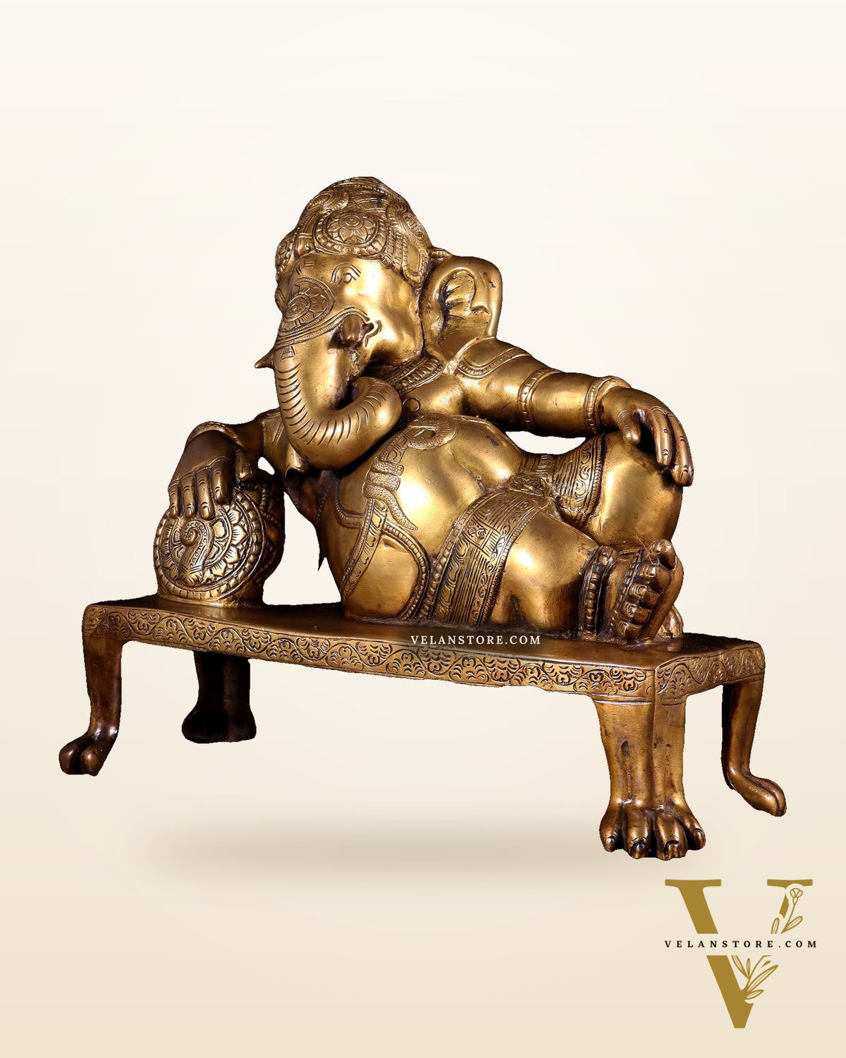 Brass Resting Ganesha Statue Idol - 12 Inch