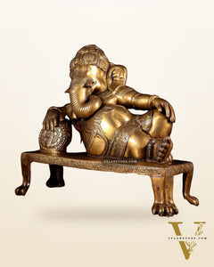 Brass Resting Ganesha Statue Idol - 12 Inch