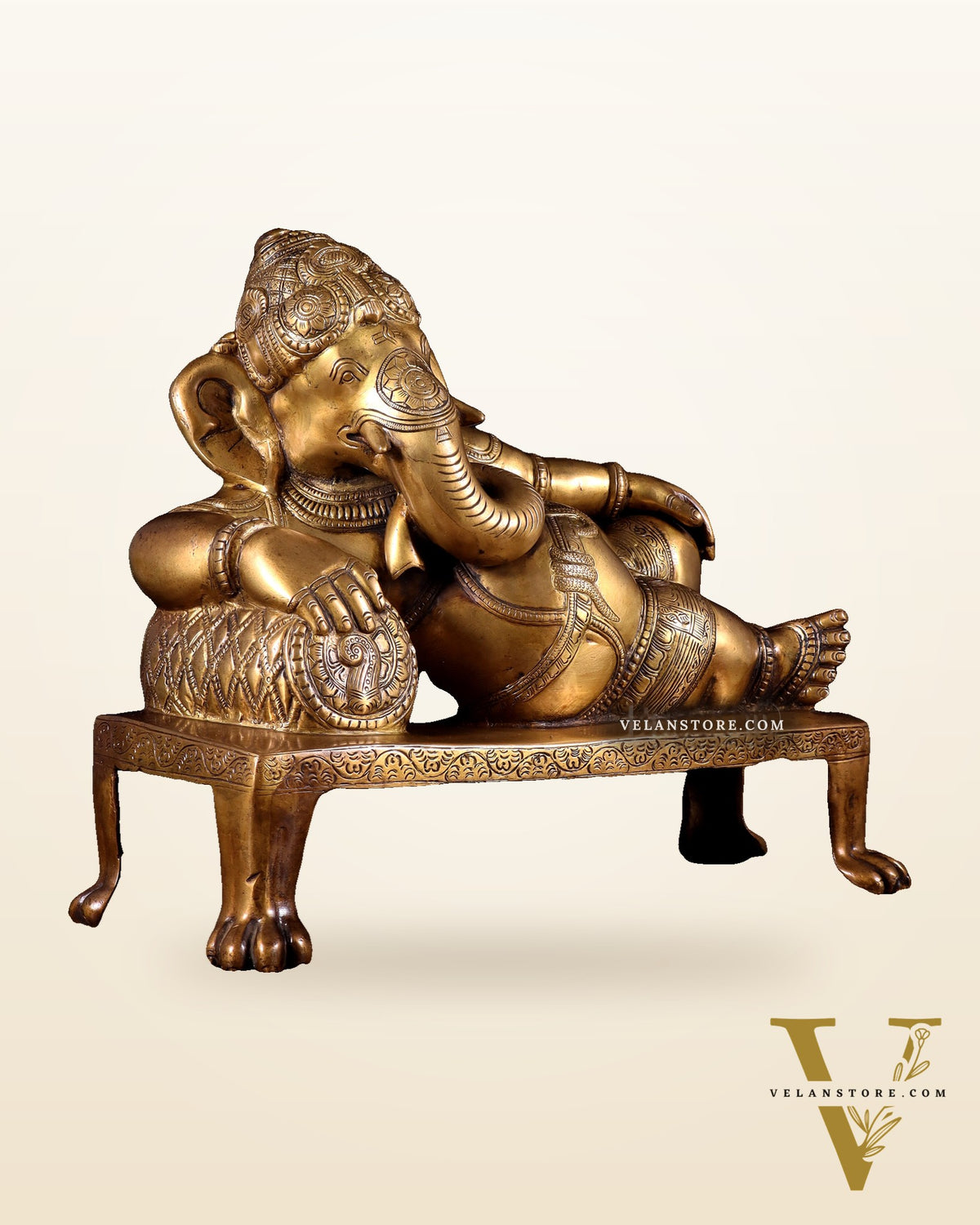 Brass Resting Ganesha Statue Idol - 12 Inch