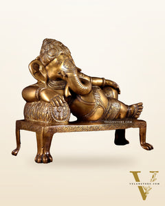 Brass Resting Ganesha Statue Idol - 12 Inch