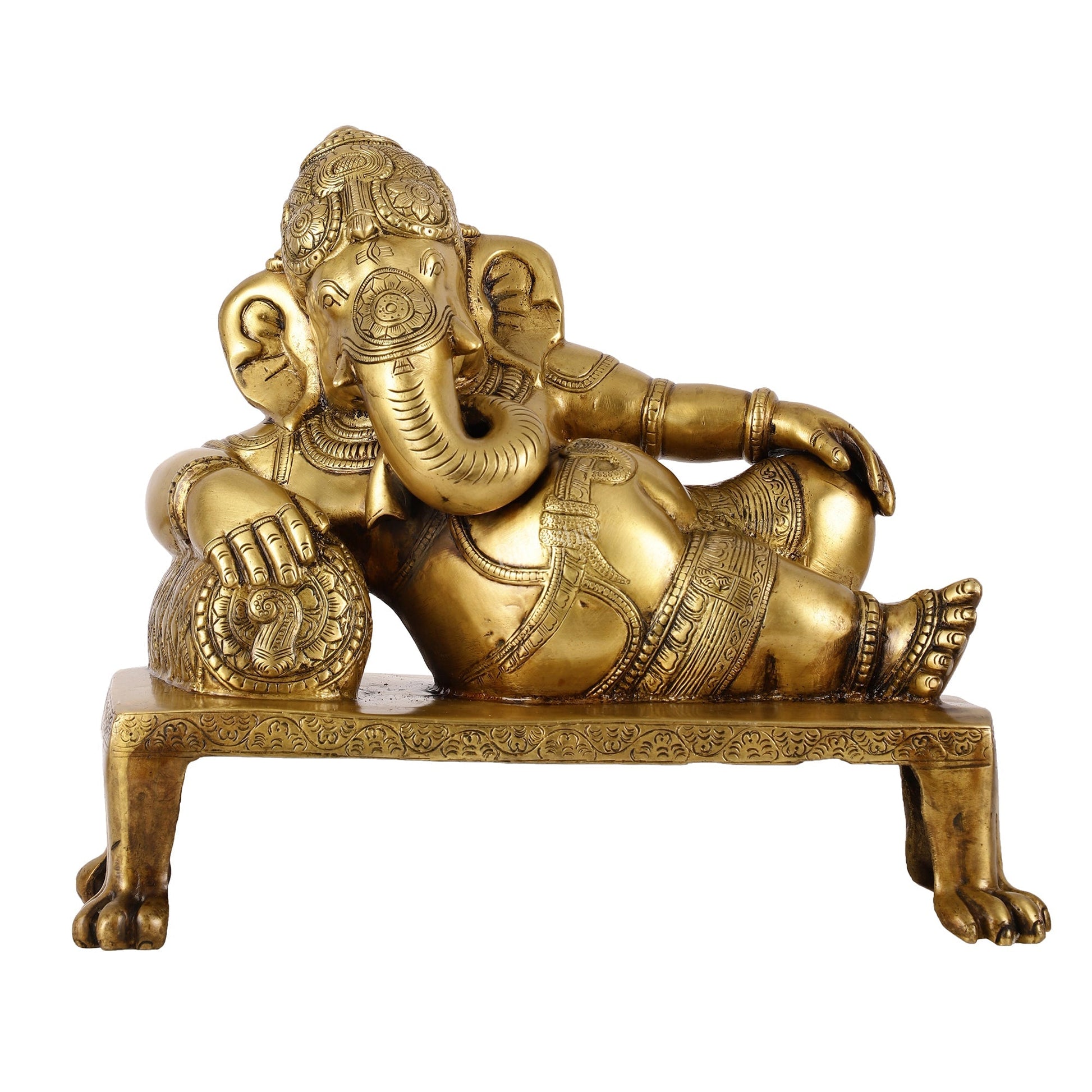 Brass Resting Ganesha Statue Idol - 12 Inch