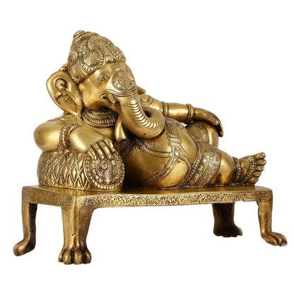 Brass Resting Ganesha Statue Idol - 12 Inch