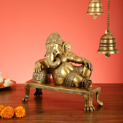 Brass Resting Ganesha Statue Idol - 12 Inch