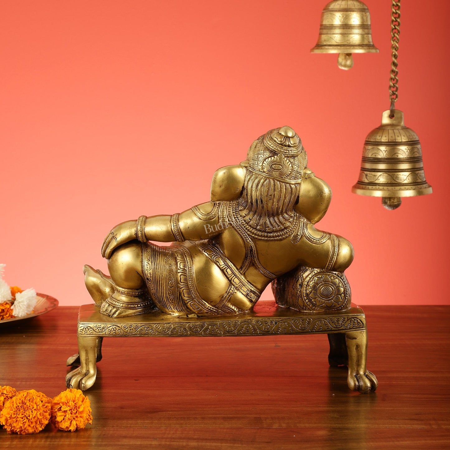 Brass Resting Ganesha Statue Idol - 12 Inch