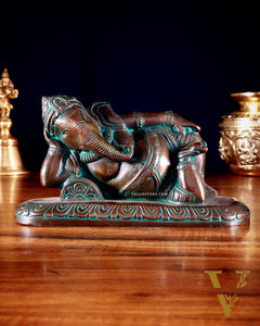 Brass Resting Lord Ganesha Statue 7.5" Chola bronze tone